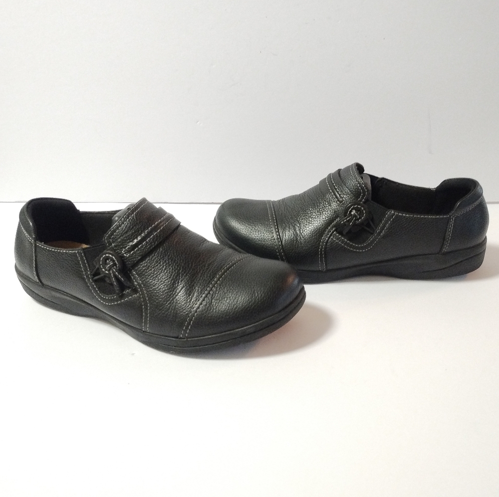 Clarks Cheyn Madi Pebbled Leather Slip On Loafer Size 8 Wide Black EUC